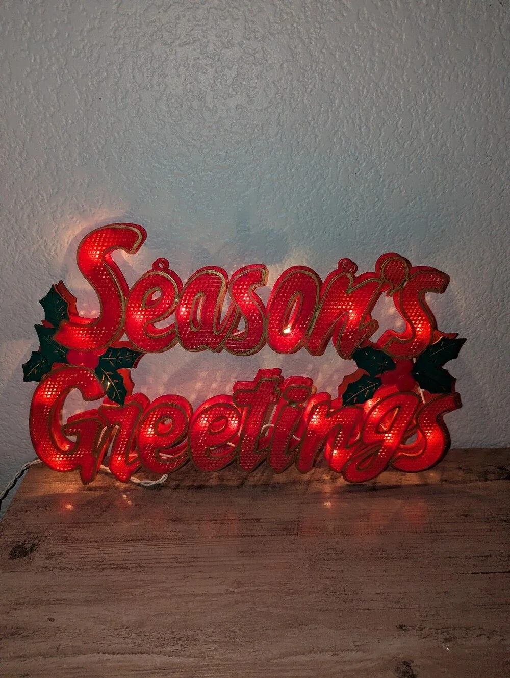 VINTAGE  Plastic Seasons Greetings  Lighted Electric Christmas Decoration Sign